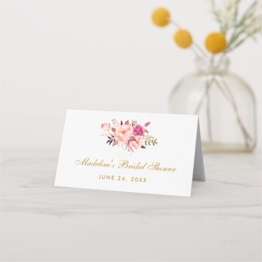 Carte De Placement Aquarelle Floral Rose Blush Gold Fête des mariées (Dos)
