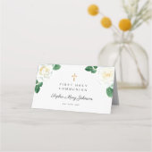 Carte De Placement Aquarelle Floral Roses Blanches Fille Première Com (Dos)