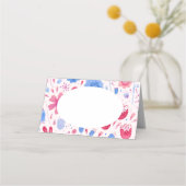 Carte De Placement Aquarelle florale bleu rose (Devant)