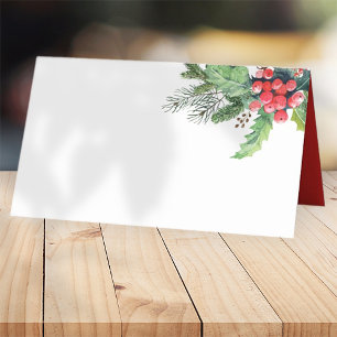 Carte De Placement Aquarelle Holly avec pin et Berry   Vacances
