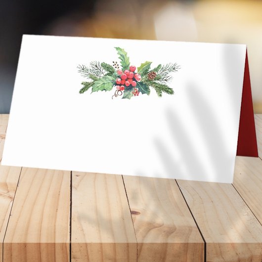 Carte De Placement Aquarelle Holly avec pin et Berry | Vacances