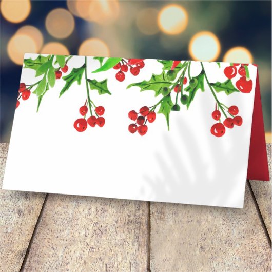 Carte De Placement Aquarelle Holly Berry Foliage | Vacances