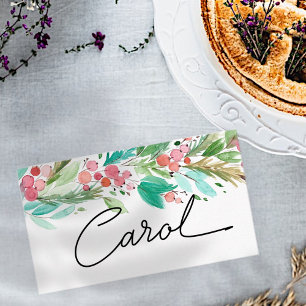 Carte De Placement Aquarelle Holly Berry Foliage Vacances