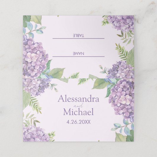 Carte De Placement Aquarelle Lavande Hydrangea Fleurs Mariage Fern (Extérieur déplié)