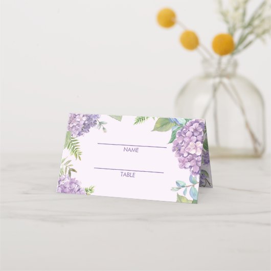 Carte De Placement Aquarelle Lavande Hydrangea Fleurs Mariage Fern (Dos)