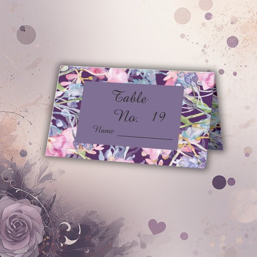 Carte De Placement aquarelle lilas fleur sauvage verdure feuillage