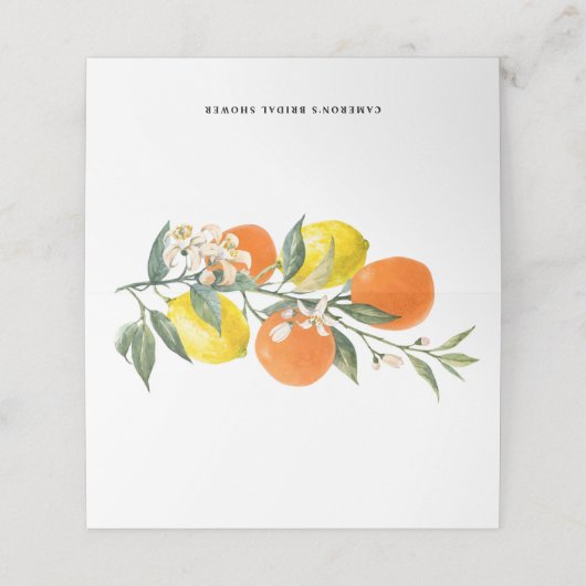 Carte De Placement Aquarelle Mariage de citrons et d'oranges (Extérieur déplié)