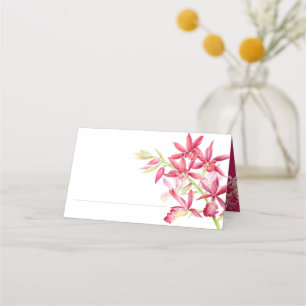 Carte De Placement aquarelle mariage de fleur d'orchidée rouge