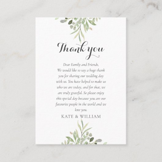 Carte De Placement Aquarelle Mariage Script Merci (Devant)