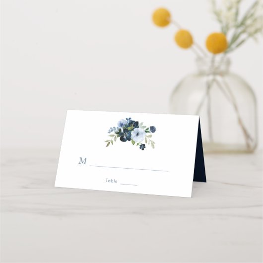 Carte De Placement Aquarelle marine et mariage floral bleu clair (Devant)