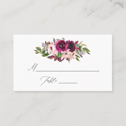 Carte De Placement Aquarelle Marsala et Mariage floral (Devant)