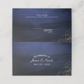 Carte De Placement Aquarelle moderne Bleu Or Numéro de table Siège (Extérieur déplié)