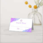 Carte De Placement Aquarelle moderne Blue Star David Bat mitzvah #LC<br><div class="desc">— Collection #LC — Cartes de place Bat mitzvah religieuses juives de 12 ans,  d'aquarelle unique et moderne. Joli design avec violet clair,  violet,  bleu avec Star of David. Cartes modèles - facile à ajouter votre texte. Le dos de la carte a fille / fille nom complet.</div>