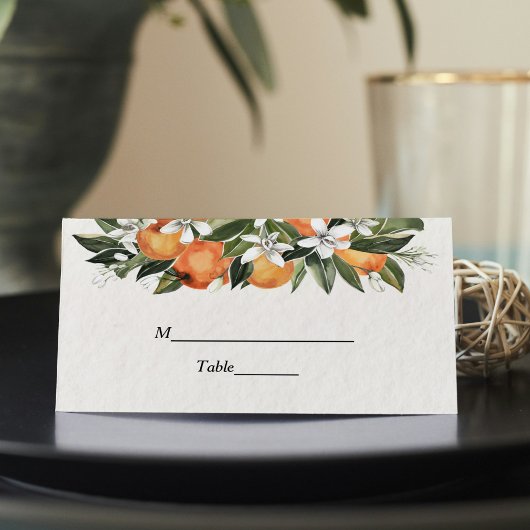 Carte De Placement Aquarelle moderne orange et fleurs