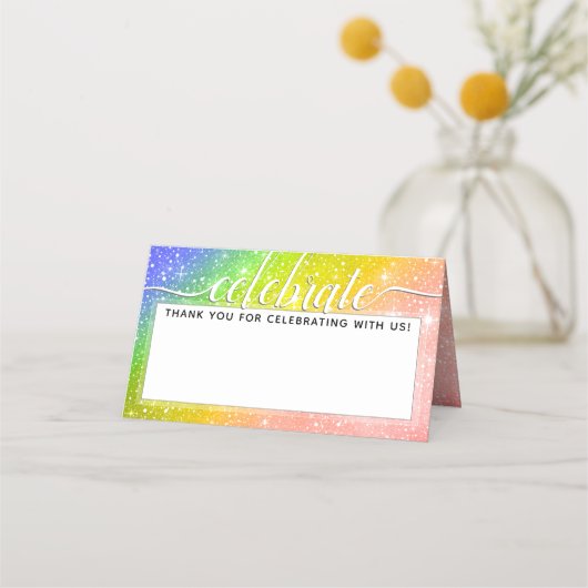 Carte De Placement 🌈 Aquarelle Monogramme CÉLÉBRER arc-en-ciel (Devant)