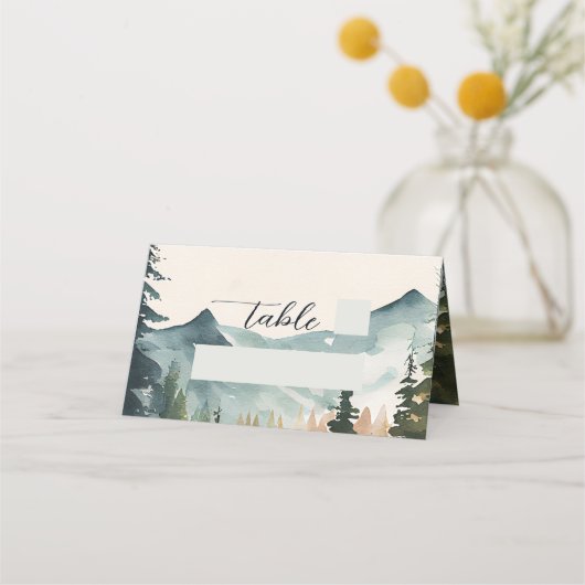 Carte De Placement Aquarelle Montagnes Et Pins Mariage (Devant)