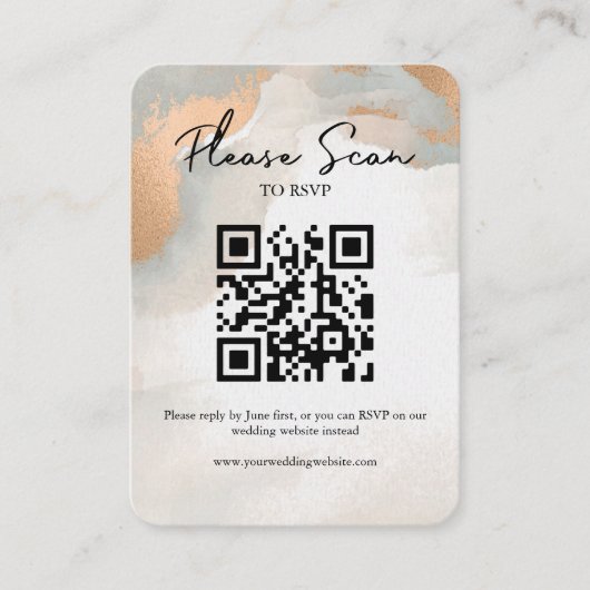 Carte De Placement Aquarelle Moody or rose Code QR Abstrait RSVP (Devant)