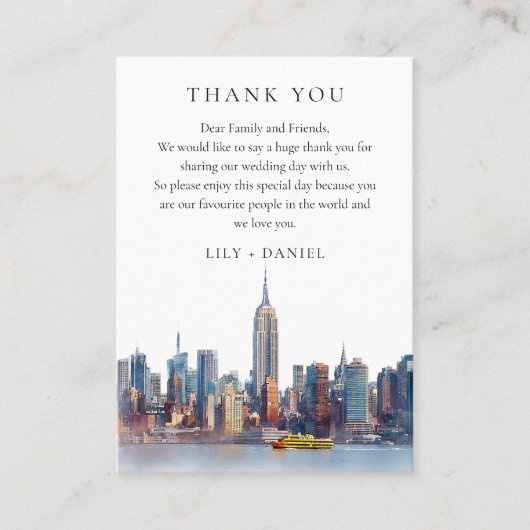 Carte De Placement Aquarelle New York Mariage Merci (Devant)