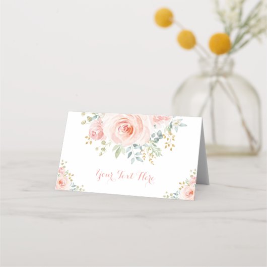 Carte De Placement Aquarelle or doux Wedding shower floral (Devant)
