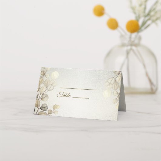 Carte De Placement Aquarelle Or Eucalyptus Foliage Mariage brillant (Devant)
