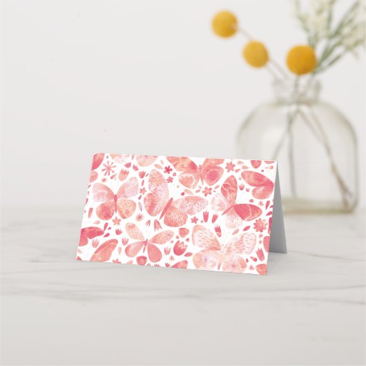 Carte De Placement Aquarelle papillon rose (Dos)