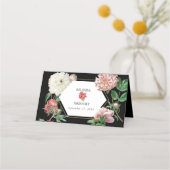Carte De Placement Aquarelle Peonies rose Fleurs Mariage Noir (Dos)