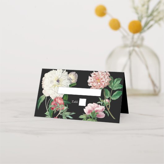 Carte De Placement Aquarelle Peonies rose Fleurs Mariage Noir (Devant)