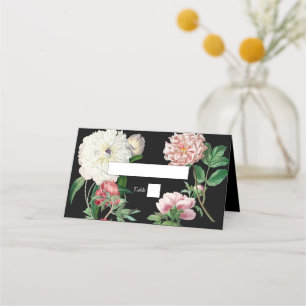 Carte De Placement Aquarelle Peonies rose Fleurs Mariage Noir