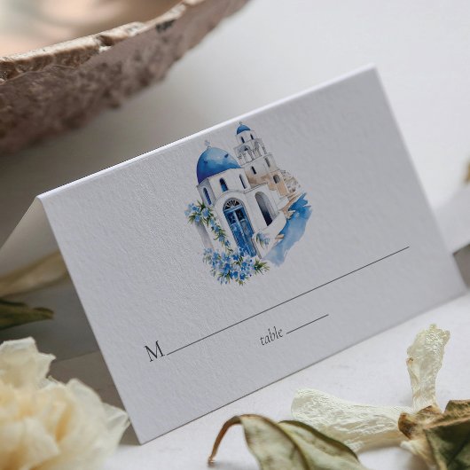 Carte De Placement Aquarelle personnalisée Mariage Grèce Santorini