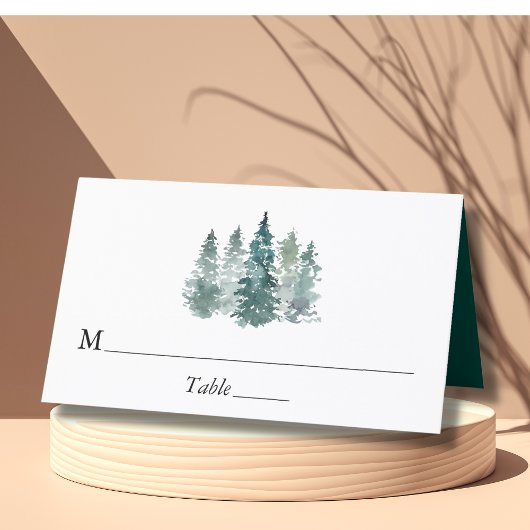 Carte De Placement Aquarelle Pine Épinette Arbres hiver Mariage de ne