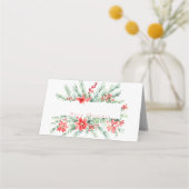 Carte De Placement Aquarelle poinsettia et verdure Noël (Devant)