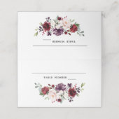 Carte De Placement Aquarelle romantique Bourgogne Rouge Blush Rose Fl (Extérieur déplié)