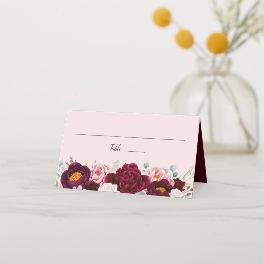 Carte De Placement Aquarelle rose bordeaux Marsala (Devant)