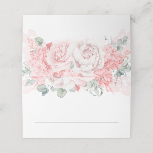 Carte De Placement Aquarelle rose douce Fleurs Mariage élégant (Extérieur déplié)