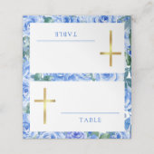 Carte De Placement Aquarelle Rose Dusty Baptême bleu garçon (Extérieur déplié)