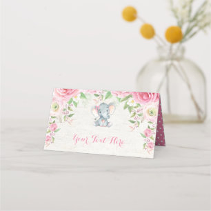 Carte De Placement Aquarelle rose Floral Elephant Roses fille Jungle
