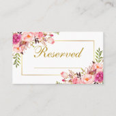 Carte De Placement Aquarelle rose Floral Mariage Nom réservé Or (Devant)