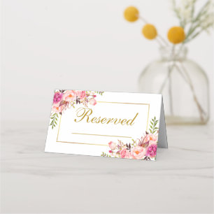 Carte De Placement Aquarelle rose Floral Mariage Réservé Or