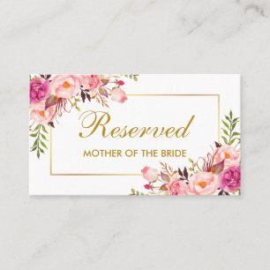 Carte De Placement Aquarelle rose Floral Or Mariage Nom réservé