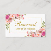 Carte De Placement Aquarelle rose Floral Or Mariage Nom réservé (Devant)
