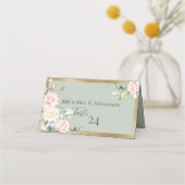 Carte De Placement Aquarelle rose pâle Élégant Script vert (Dos)