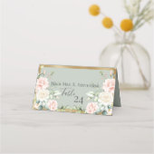 Carte De Placement Aquarelle rose pâle Élégant Script vert (Devant)