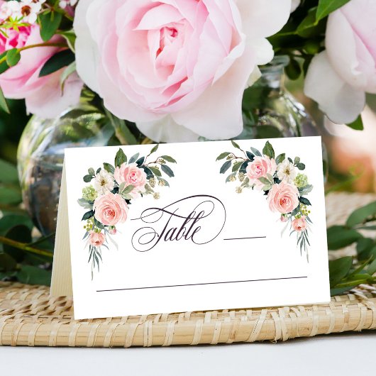 Carte De Placement Aquarelle rose pâle Mariage Floral