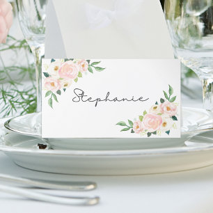 Carte De Placement Aquarelle rose rose pâle Botanique Floral