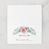 Carte De Placement Aquarelle Rose Rose Vert Feuillage (Extérieur déplié)