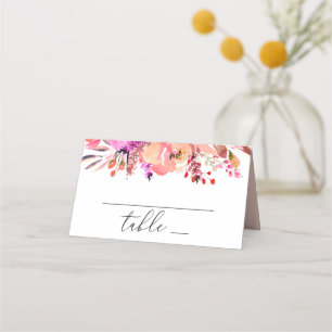Carte De Placement Aquarelle rose vif pêche automne floral mariage