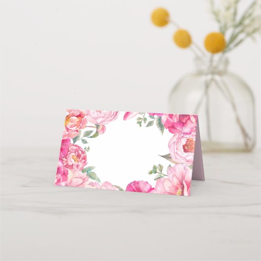 Carte De Placement Aquarelle rose vif pivoines Mariage floral (Devant)