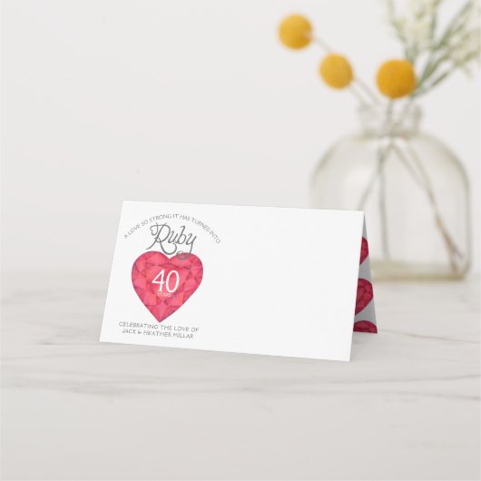 Carte De Placement Aquarelle rouge rubis 40ème mariage carte place év (Devant)