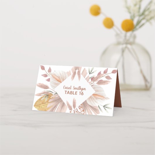 Carte De Placement aquarelle rustique boho herbe de pampas mariage (Dos)