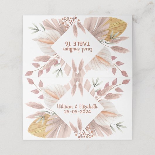 Carte De Placement aquarelle rustique boho pampas herbe mariage (Extérieur déplié)